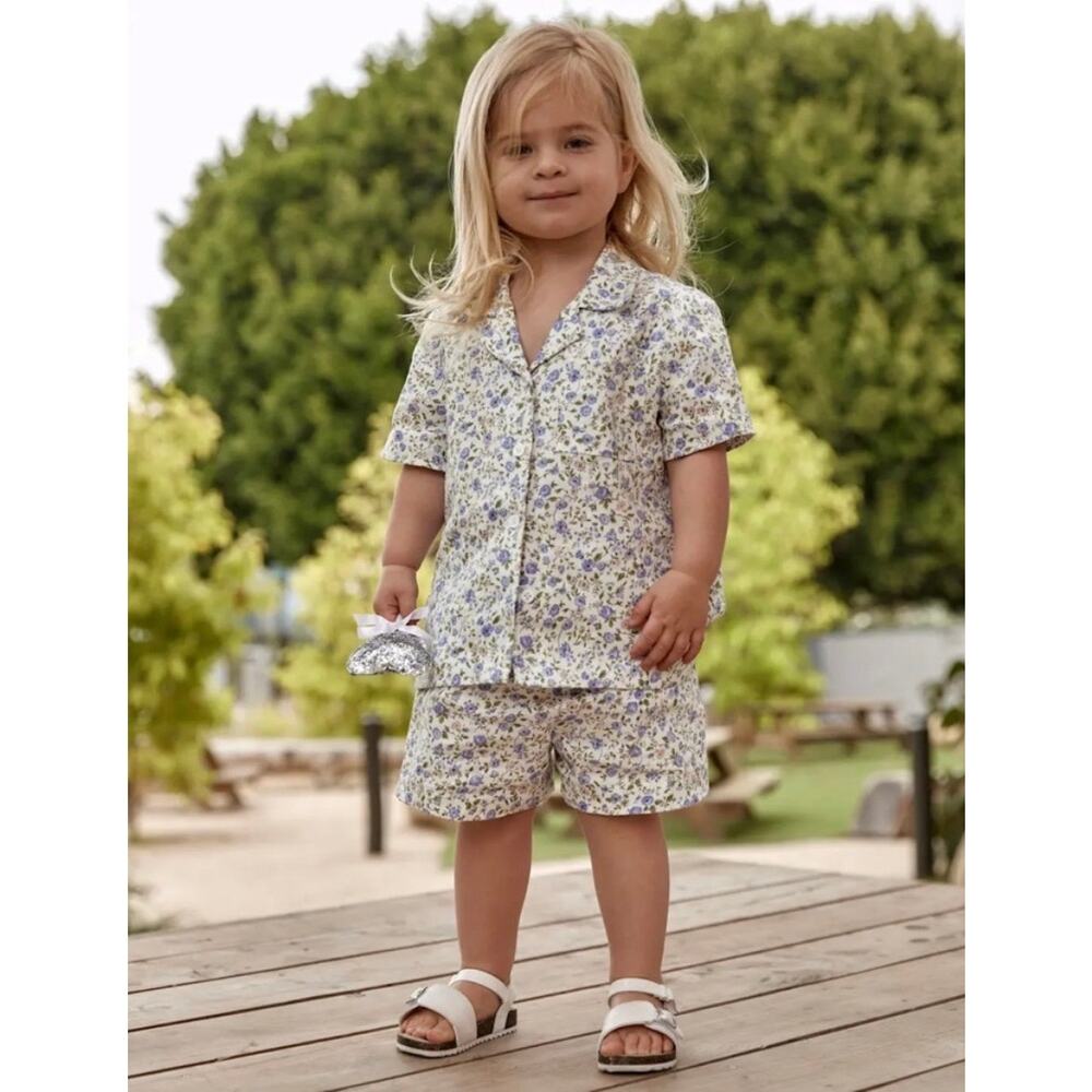 Reformation Lompoc linen blue floral button up shirt and shorts set GIRLS 6 - Picture 6 of 6